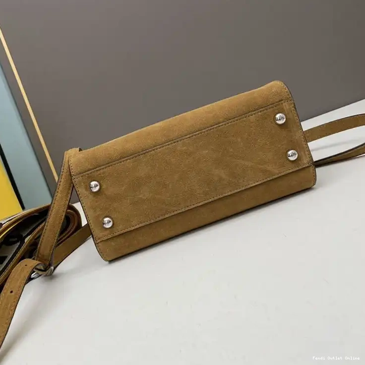 Affordable Brown Suede Fendi In Peekaboo Bag Iconic Stitching Mini 0614